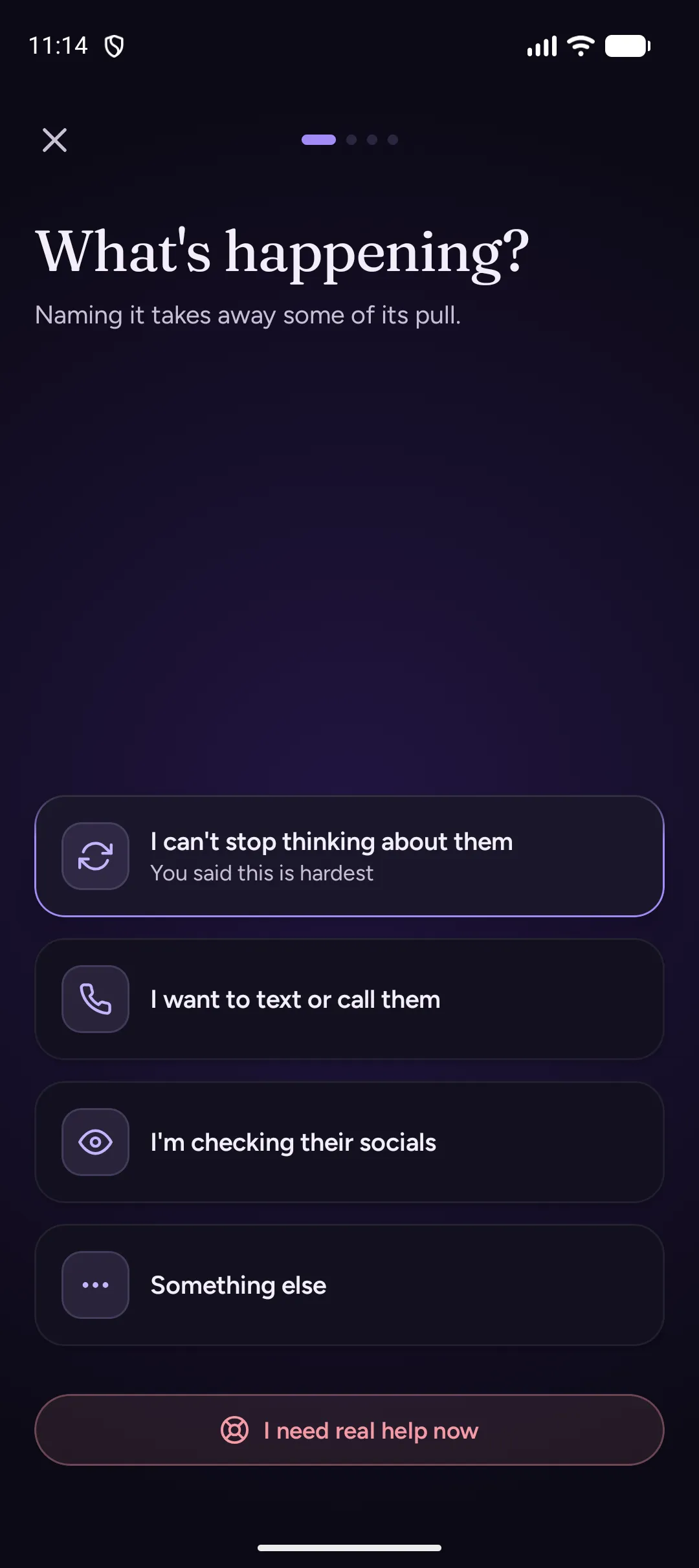 SOS step 1: What's happening? I can't stop thinking about them, I want to text or call them, I'm checking their socials